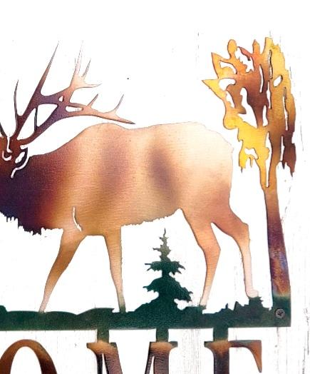 BULL ELK BUGLING WAPITI  WELCOME METAL SIGN HUNTING RUSTIC CABIN DECOR