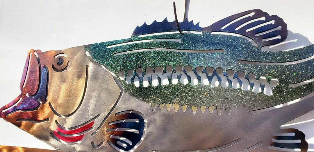 3D Metal Bass Scene – Colorful Realistic Wall Art