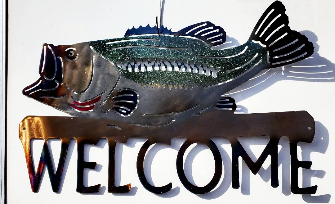 LARGEMOUTH BASS WELCOME SIGN