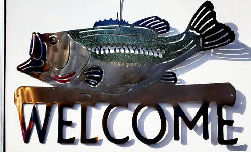 LARGEMOUTH BASS WELCOME SIGN – IRON HORSE 208 METAL WORK ORIGINALS