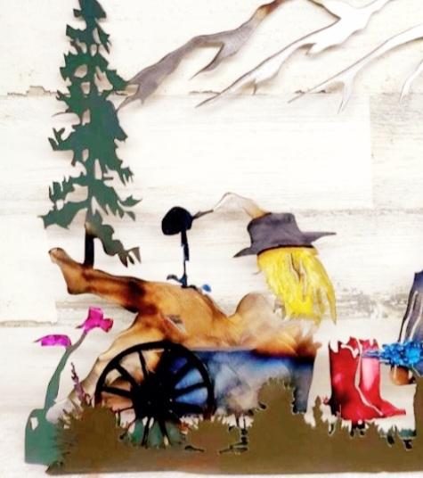 BETH IN YELLOWSTONE RUSTIC METAL WALL ART WILDFLOWERS WHISKEY HORSES MOUNTAINS &TREES