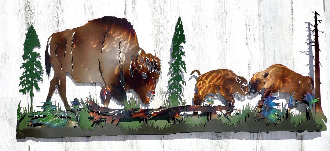 BUFFALO BISON RED CALVES YELLOWSTONE RUSTIC WILDLIFE METAL HOME CABIN DECOR