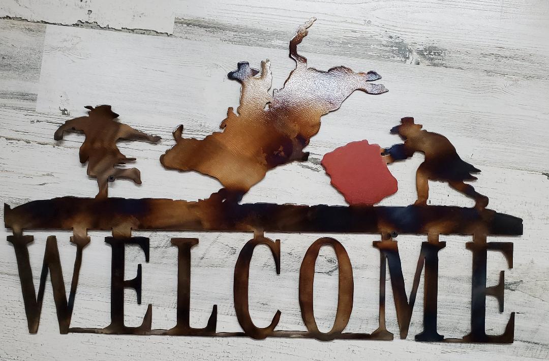 BULL FIGHTERS WELCOME BULL RIDER RODEO  RUSTIC COWBOY METAL WALL ART