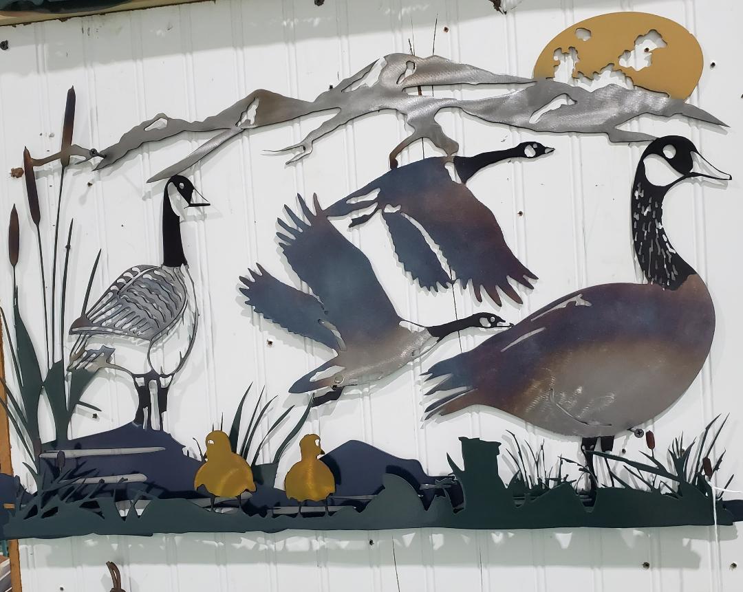 CANADIAN GEESE WITH BABIES REALISTIC RUSTIC FARM WILDLIFE DECOR 3D ART