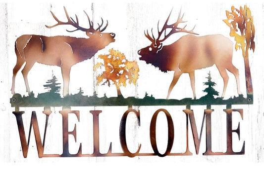 BULL ELK BUGLING WAPITI  WELCOME METAL SIGN HUNTING RUSTIC CABIN DECOR