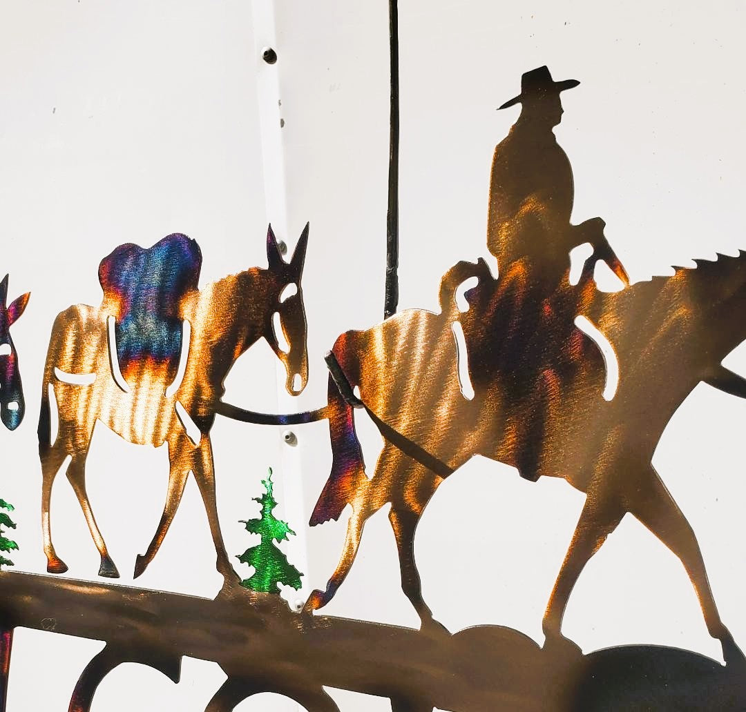 ELK HUNTER MULE PACK STRING COWBOY WELCOME METAL RUSTIC SIGN WESTERN CABIN DECOR