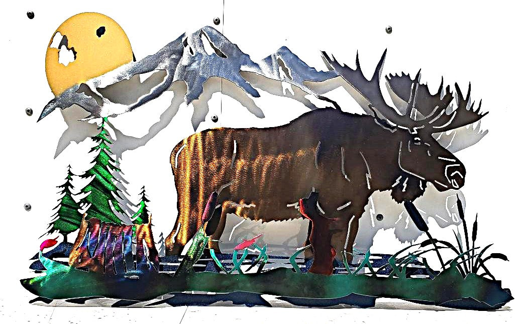 BULL MOOSE RUSTIC WILDERNESS MOUNTAINS CABIN LODGE HOME METAL DECOR
