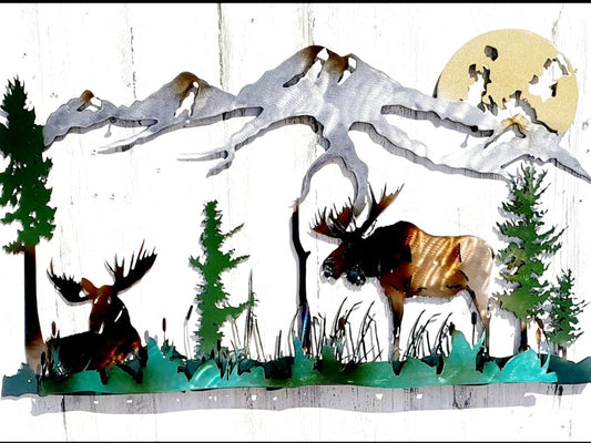 BULL MOOSE RUSTIC WILDERNESS MOUNTAINS CABIN LODGE HOME METAL DECOR