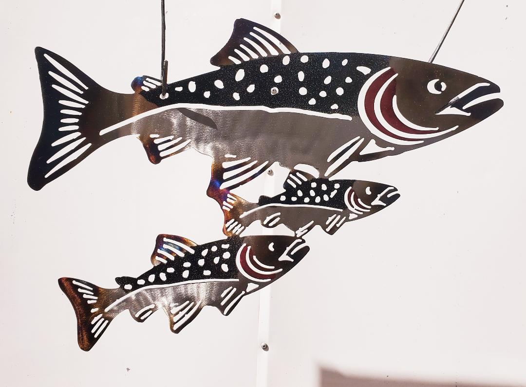 TRIPLE RAINBOW TROUT SCENE WALL ART UNIQUE RUSTIC ANGLER CABIN DECOR