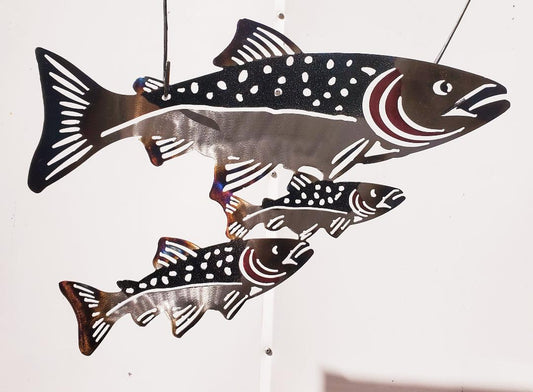 TRIPLE RAINBOW TROUT SCENE WALL ART UNIQUE RUSTIC ANGLER CABIN DECOR