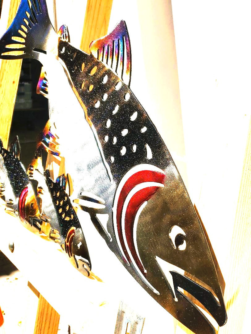 TRIPLE RAINBOW TROUT SCENE WALL ART UNIQUE RUSTIC ANGLER CABIN DECOR