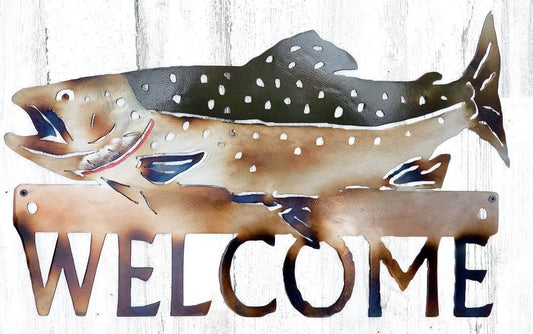 CUTTHROAT TROUT WELCOME SIGN CABIN DECOR RUSTIC METAL ART FISHING OUTDOORS