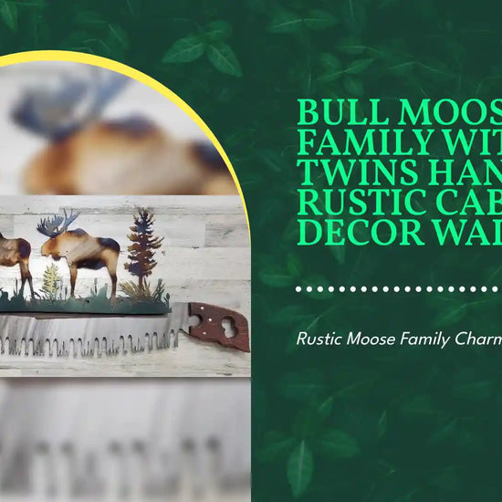 BULL MOOSE FAMILY WITH TWINS HANDSAW RUSTIC CABIN DECOR WALL ART by@Outfy