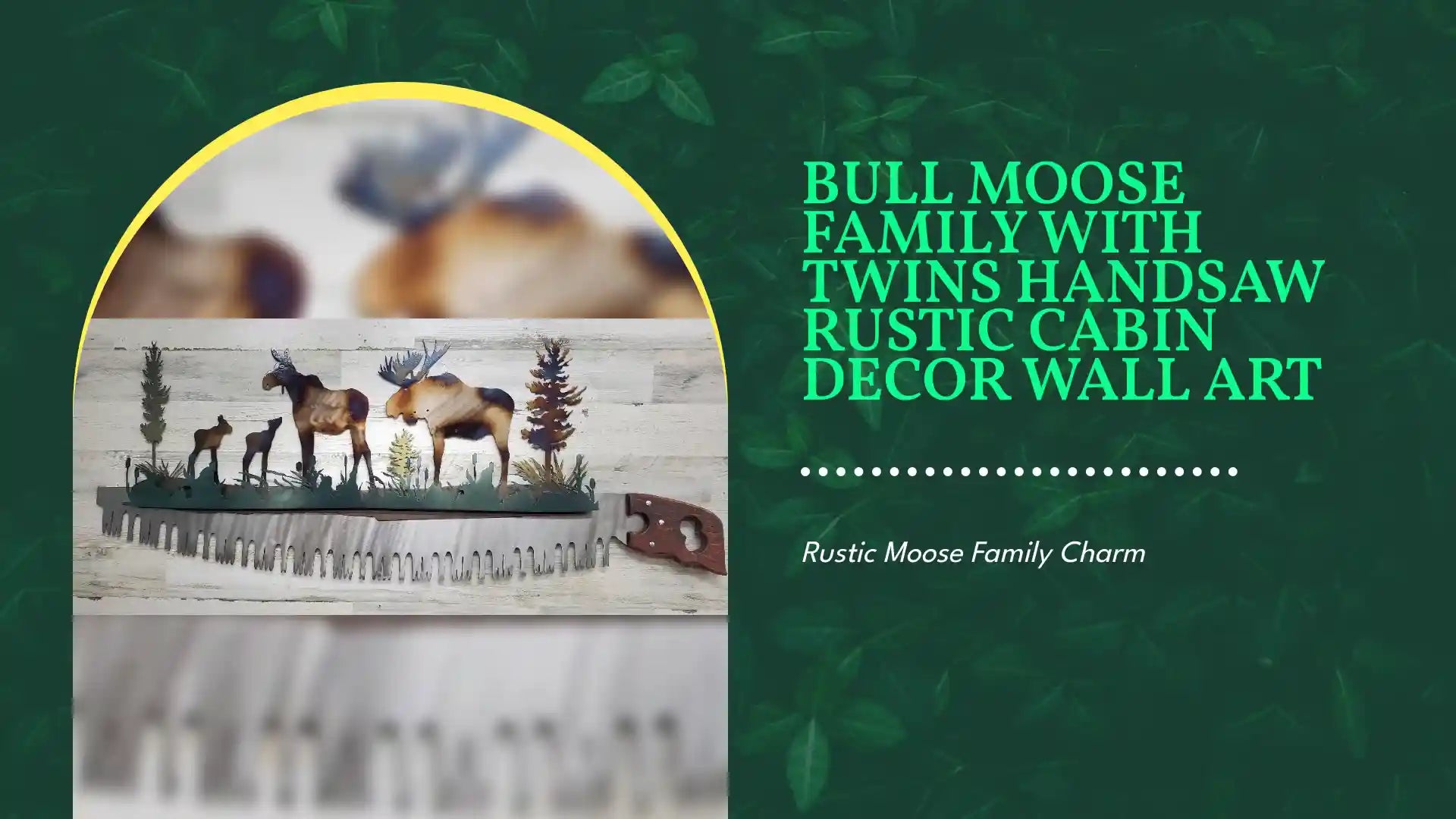 BULL MOOSE FAMILY WITH TWINS HANDSAW RUSTIC CABIN DECOR WALL ART by@Outfy