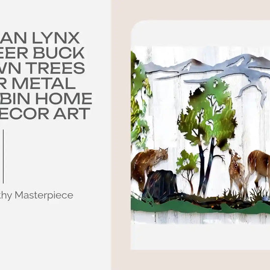 CANADIAN LYNX MULE DEER BUCK DOE FAWN TREES HUNTER METAL WALL CABIN HOME LODGE DECOR ART by@Outfy