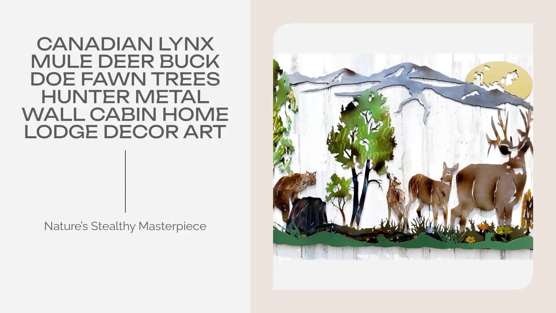 CANADIAN LYNX MULE DEER BUCK DOE FAWN TREES HUNTER METAL WALL CABIN HOME LODGE DECOR ART by@Outfy