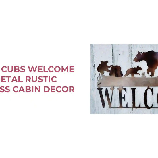 BEAR AND CUBS WELCOME SIGN METAL RUSTIC WILDERNESS CABIN DECOR by@Outfy