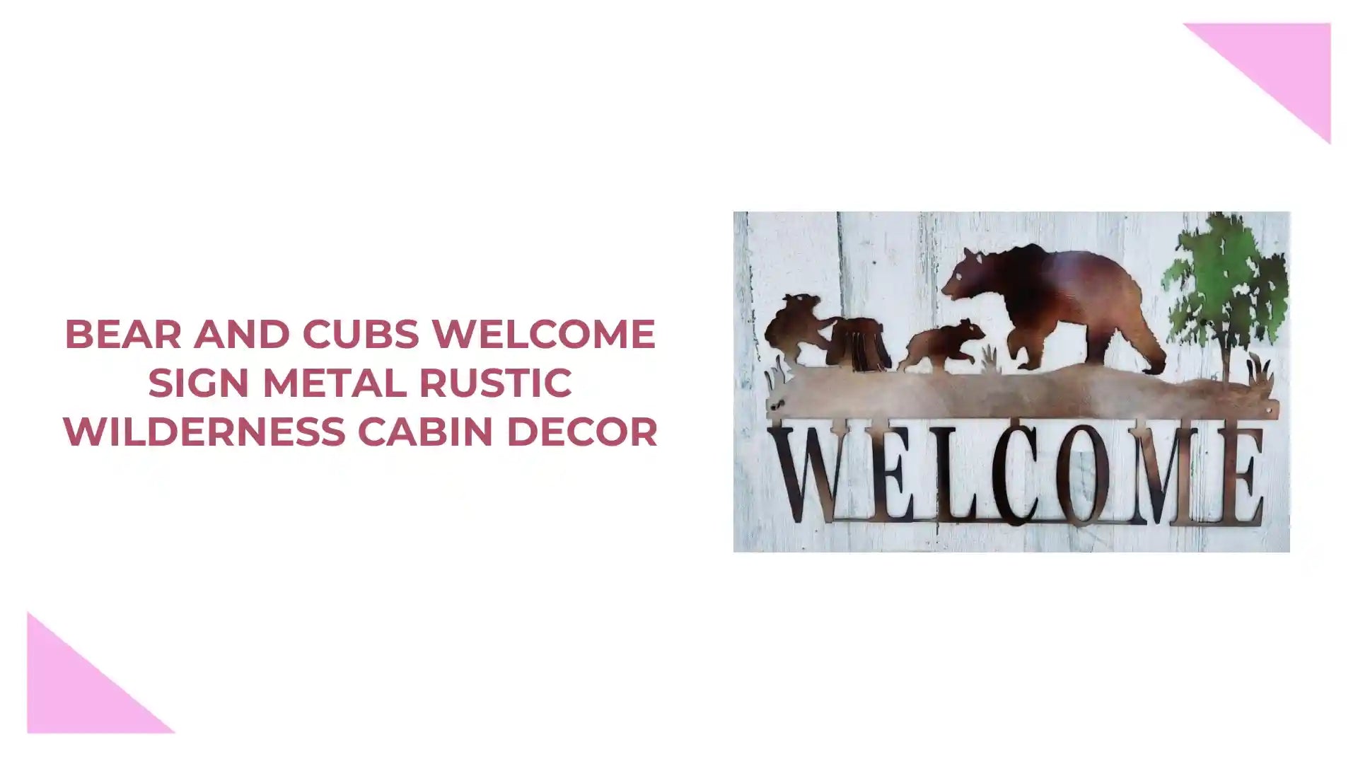 BEAR AND CUBS WELCOME SIGN METAL RUSTIC WILDERNESS CABIN DECOR by@Outfy