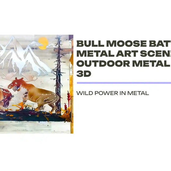 BULL MOOSE BATTLE LARGE METAL ART SCENE CABIN OUTDOOR METAL WALL ART 3D by@Outfy