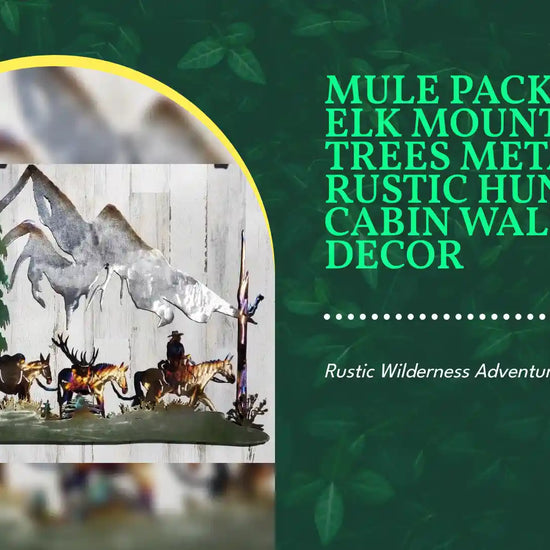 MULE PACK STRING ELK MOUNTAINS TREES METAL RUSTIC HUNTING CABIN WALL ART DECOR by@Outfy