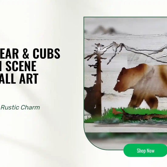 GRIZZLY BEAR &amp; CUBS MOUNTAIN SCENE RUSTIC WALL ART DECOR by@Outfy