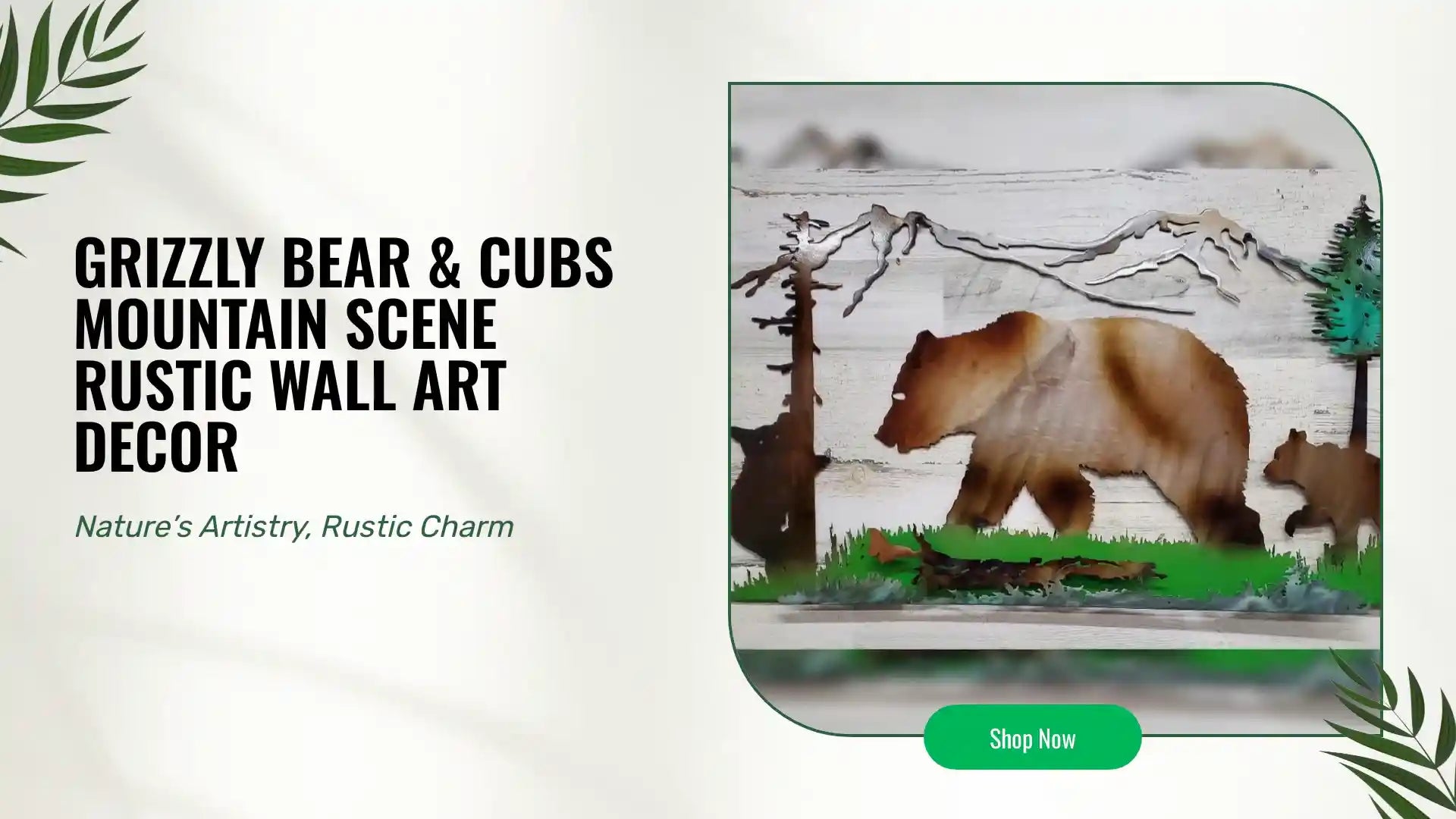 GRIZZLY BEAR & CUBS MOUNTAIN SCENE RUSTIC WALL ART DECOR by@Outfy